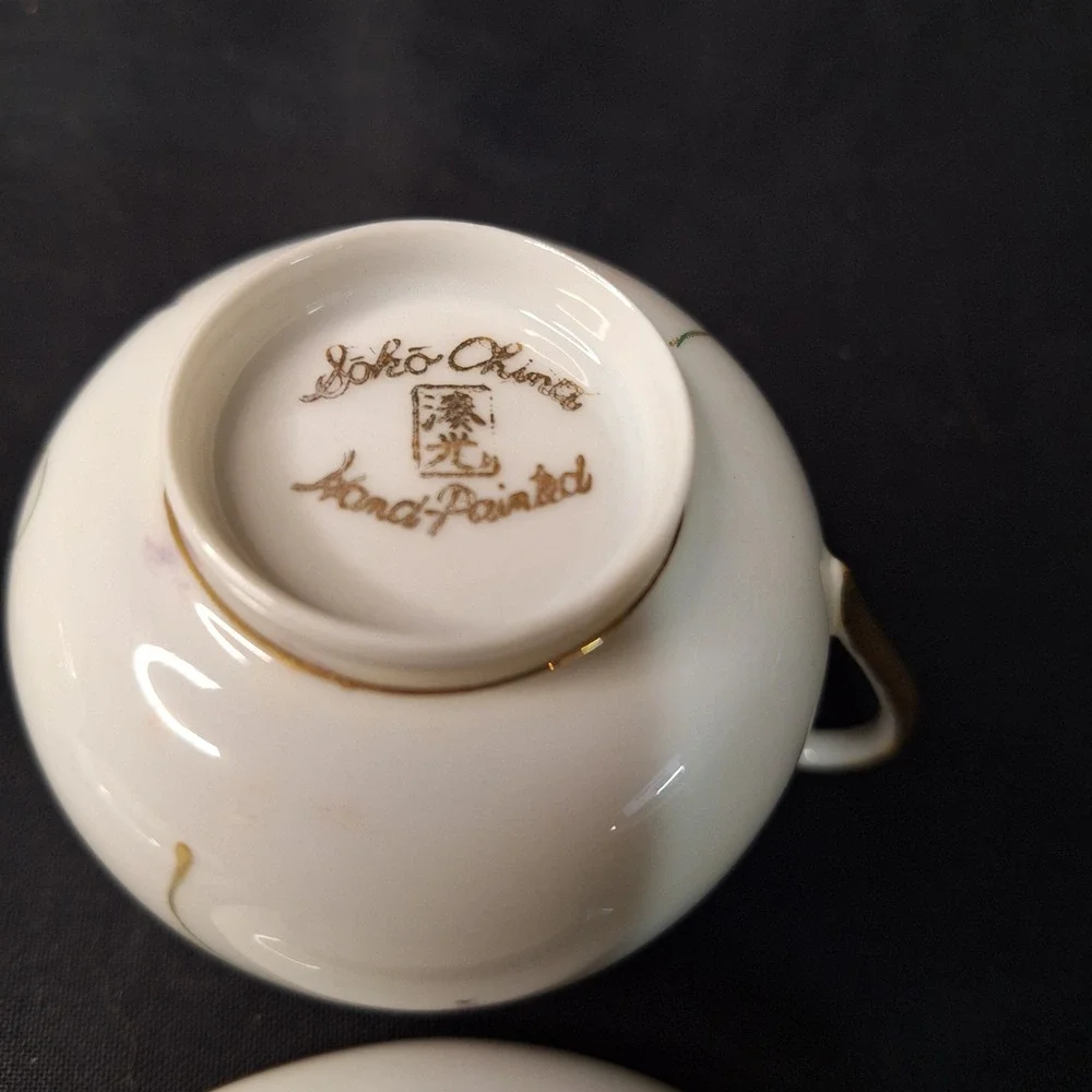 Vintage Set of 2 Soko China Hand Painted Eggshell Porcelain Demitasse Cup Saucer